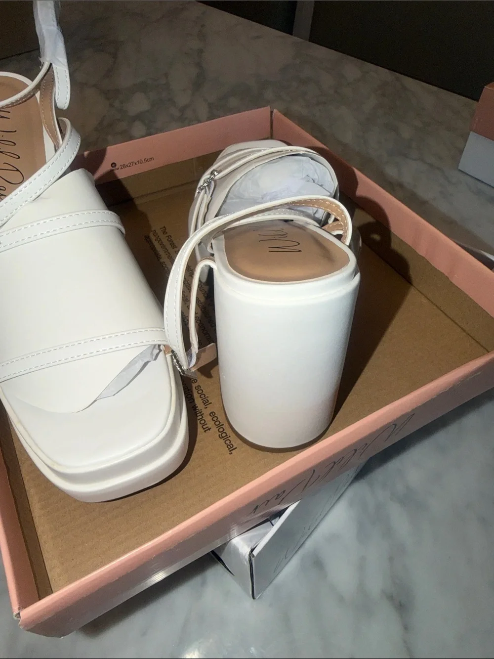 White Platform Block Heel Sandals with Ankle Strap
